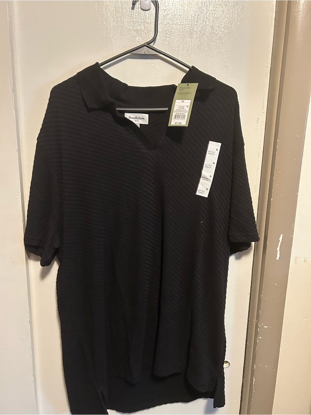 Goodfellow & Co Black Textured Short-Sleeve Polo